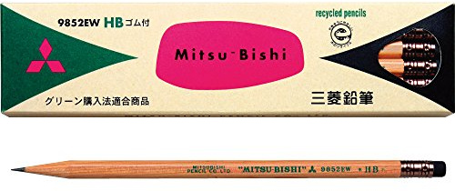 Mitsubishi Pencil K9852EWHB Recycled Pencil with Eraser 9852EW HB, 1 Dozen