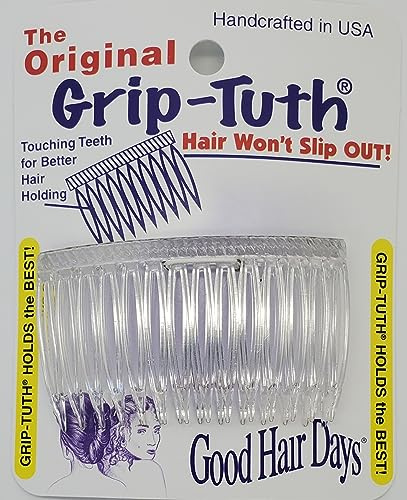Good Hair Days Grip-Tuth Combs - 2 3/4 Side Combs, For All Types Of Hair, Decorative & Styling Women Accessories - Crystal, Set Of 2