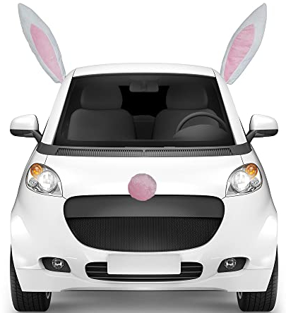 Party City Osterhasen-Auto-Dekorationsset – Enthält 2 rosa Hasenohren für Autofenster & rosa Nase für Grill – niedliches Osterhasen-Kostüm-Zubehör für Auto – Oster-Partyzubehör, Pink/Weiß, Multi Sizes