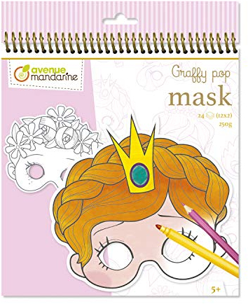 Avenue Mandarine GY021O Malbuch Graffy pop mit vorgestanzten Masken zum Ausmalen, 250g Zeichenpapier gedruckt, 24 Blatt, 12 verschiedene Motive x 2, geeignet für Kinder ab 5 Jahren, 1 Stück, Rot