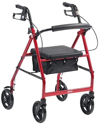 Drive Devilbiss R8 Red Aluminium Rollator with Padded Seat and Vinyl Underseat Bag