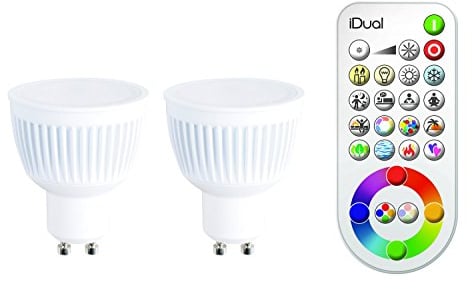 iDual JE0192882 A+, LED-Leuchtmittel mit Fernbedienung, 2 Stück, Plastik, 7 W, GU10, weiß, 5 x 5 x 5.9 cm