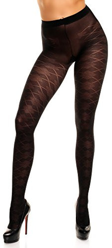 GLAMORY Damen Argyle Strumpfhose Dune 70 DEN, Schwarz (Schwarz), Large (Herstellergröße: L-(44-46))