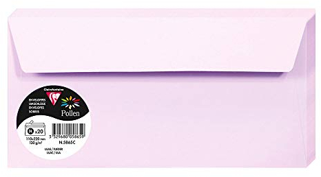 Clairefontaine 5865C - Packung mit 20 Umschläge Pollen, Format DL, 110 x 220 mm, 120g, ideal für Einladungen und Korrespondenz, Flieder, 1 Pack