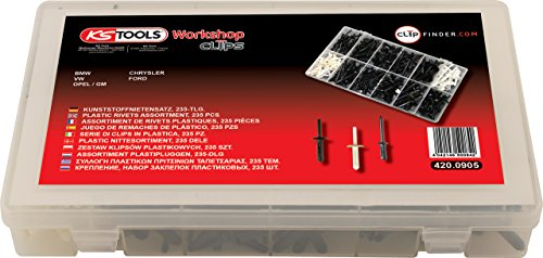 KS Tools 420.0905 Serie di clips di fissaggio - rivetti in plastica, 235 pz