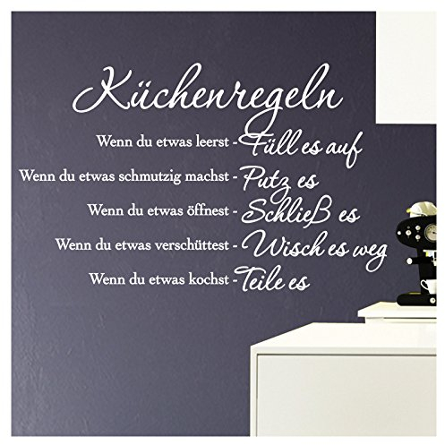 Grandora Wandtattoo Küchenregeln I weiß (BxH) 94 x 58 cm I Küche Spruch Zitat Aufkleber selbstklebend ablösbar Wandaufkleber Wandsticker Sticker W957
