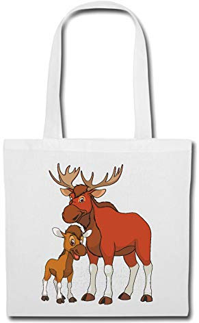 Reifen-Markt Tasche Umhängetasche HIRSCH MIT SEINEM JUNGEN - HIRSCHKUH - REH - JÄGER - HOCHSITZ Einkaufstasche Schulbeutel Turnbeutel in Weiß