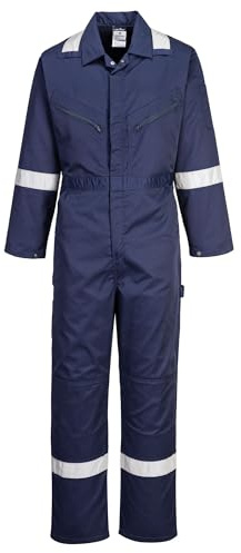 Portwest F813 Iona Coverall Two Back Patch Pockets Concealed Zip Opening | Navy, Small, UPF 40+, EN 17353 Type B2, Regular Fit, Durable Polycotton Fabric, Reflective Tape, Boiler Suit, Workwear