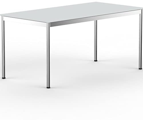 VERSEE SYSTEM8X Höhenverstellbarer Schreibtisch 160 x 80 cm in Lichtgrau - Für Büro/Home-Office im Metall Chrom Design