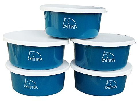 AMKA Futterschale Müslischale Leckschüssel 5er Set 2 Liter mit Deckel Futterschüssel Wasserschüssel für Pferde, Hunde Tiere, Petrol