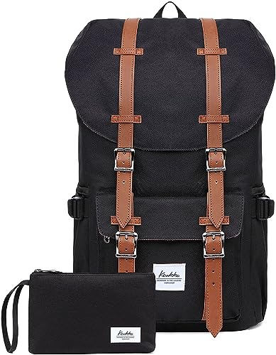 KAUKKO Rucksack Damen Herren Daypack für 15 Notebook mit Mäppchen für Schule, Uni, Reisen, Wandern, 22L, Schwarz