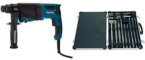 Makita HR2630 26 mm 3 Mode SDS Plus Rotary Hammer Drill,Blue & D-21200 17 Piece SDS-Plus Drill and Chisel Set