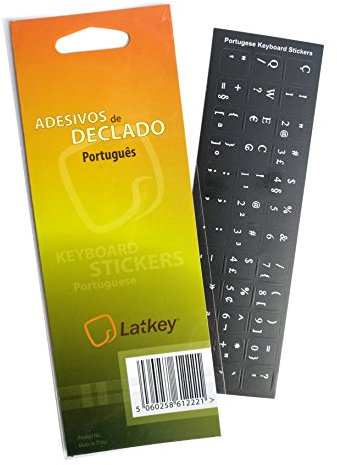 Portuguese Keyboard Stickers for PC, Laptop, Computer Keyboards (Black Labels, White Letters)