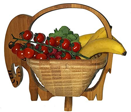 CleanPrince Cesta de Frutas Diseño: Elefante Lady de la Vaca, Hermosa Cesta Plegable 30 X 30CM Cesta Plegable Cesta de Madera Cesta Cuenco Frutero Madera Plegable Platillo