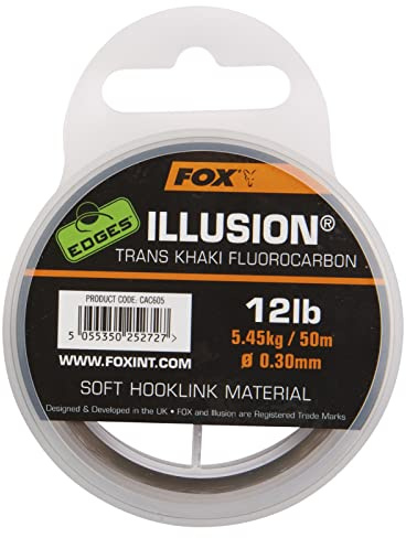Fox Edges Illusion Soft Hooklink 50m Trans/Khaki - Vorfachschnur zum Karpfenangeln, Vorfach für Karpfen