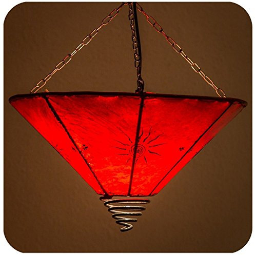 Simandra Orientalischer Lampenschirm Marokko Henna Leder Fuego Sonne 40 cm Color Rot