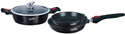 Haussmann Héritage® - 4 piéces Batterie de Cuisine 2 poêle 24/28cm+1 sauteuse 28cm avec Couvercle en Verre + 1 poignée Amovible - Tous Feux Dont Induction -HM0422M