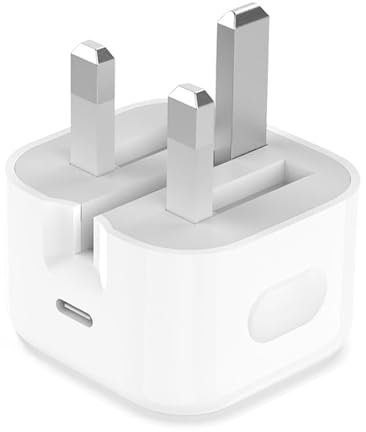 Charger for iPhone, 20W USB C Fast Charger Plug, 20W USB-C Power Adapter, Foldable Pin Design UK Type C Wall Adapter Compatible with iPhone 15/14/13/12/11/Plus/Pro/Pro Max/Mini/SE/X/XS/XR/8/7 (White)