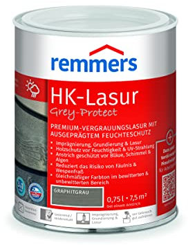 Remmers HK Stain Grey Protect graphite grey, 0,75 litre, premium wood preservative stain for exterior use, greying over natural grey tones, 3 wood protection products in one, moisture resistant