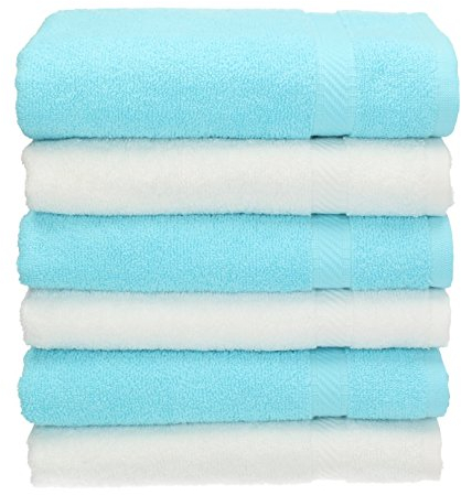 Betz 6 Stück Handtücher Palermo 100% Baumwolle Größe 50 x 100 cm Handtuch Set Farbe weiß und türkis