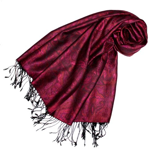 Lorenzo Cana Damen Pashmina Schal Schaltuch Stola Umschlagtuch opulentes Muster in harmonischen Rot Farben mit Fransen 70 cm x 180 cm, 100% Modal - 78105