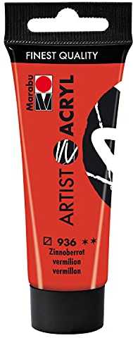 Marabu 12200055936 – Artist Acryl Vermillon 936, 22 ml, peinture acrylique fine de qualité artistique, à base d'eau, consistance pâteuse, hautement pigmentée, très bonne brillance et opacité