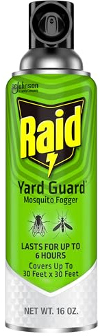 Raid Outdoor Yard Guard Mosquito Fogger, Area Insect Repellent, Kills On Contact, Control Mosquitoes up to 6 Hours, Covers up to 30 sq ft, Fast-Acting Yard and Garden Treatment, 16 oz