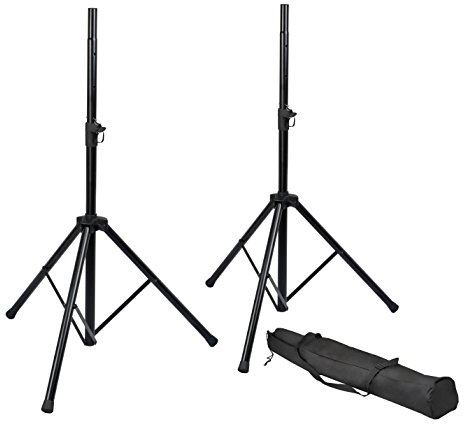 Rok-It Heavy Duty Speaker Stand Set and Carry Bag with Tripod Base and Height Adjustable from 47 to 70, 110lb Weight Capacity – 2 Stands (RI-SPKRSTDSET)