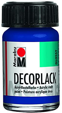 Marabu 11300039052 - Decorlack Acryl Mittelblau 052, 15 ml, hochglänzender Acryllack auf Wasserbasis, wetterfest, speichelfest, zum Malen, Schablonieren und für Serviettentechnik