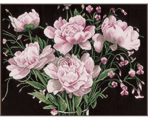 Lanarte Kreuzstich Stickpackungen Gezählter Kreuzstichbilder Set ROSA ROSEN Wanddekoration Handarbeit Set für Erwachsene 46 x 37 cm DIY Deko Bastelset Handwerker Kreative Geschenkset