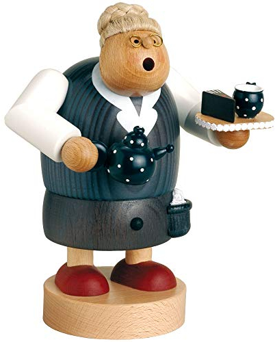 KWO Olbernhau Räuchermann Großmutters Einladung zum Kaffee, 17 cm, Holz, Mehrfarbig, 17cm