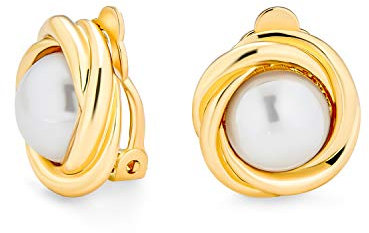 Kabelrand Set Kuppel Weiße Simulierte Perlen Clip On Ohrringe Für Frauen Nicht Gepiercte Ohren 14K Vergoldet