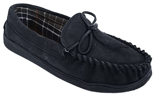 Mokkers Mens Real Leather Suede Moccasin Slippers with Rubber Sole Sand