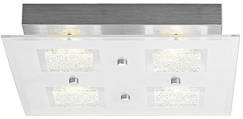 Happy Homewares Modern Chrome Square LED Bathroom Light with Clear/Frosted Glass Plate