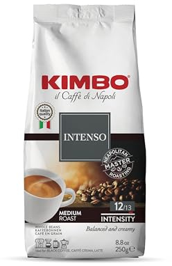 Kimbo Coffee Intenso Coffee Beans 250g | Italian Medium Roast | Full Body, Traditional Naples Blend | Arabica Whole Beans