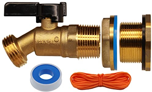 RAINPAL RBS022 Regenfass Zapfen aus Messing (1,9 cm Vierteldrehung Kugelhahn mit Schottanschluss und Gewindeband)