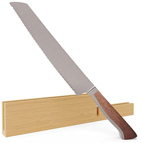 GÜDE Solingen - Brotmesser geschmiedet, 22 cm, Walnussholz, mit Holzscheide, CAMINADA, Handmade Germany