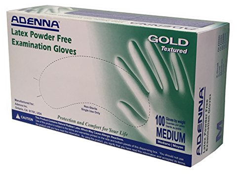 Adenna Gold 6 mil Latex Powder Free Exam Gloves (White, Medium) Box of 100