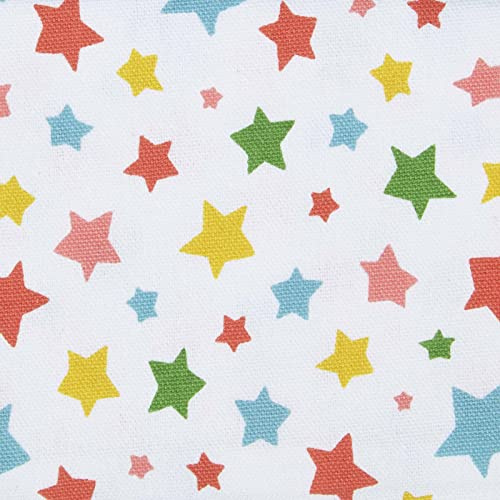 HOMESCAPES Pure Cotton Furnishing Fabric Stars Multi Colour Blue Pink Yellow 150 cm Wide Printed on Thick Woven for Upholstery Curtain Cushion Soft Furnishings Heavy Dress Material Per Metre