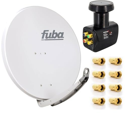 Digital Sat-Anlage Fuba DAA 850 G Satellitenschüssel Grau 85x85cm + PremiumX Quad LNB für 4 Teilnehmer + 8 F-Stecker - Komplett Set HDTV Full HD 4K tauglich + 8X F-Stecker