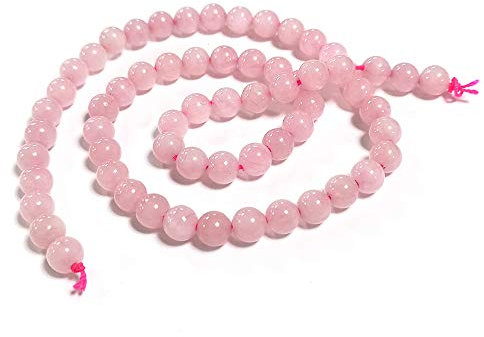 Grade A Natural Rose Quartz Gemstone Round Beads - Pink, 6mm Smooth Rounds - Strand of 60+ - Authentic Brazilian Stones for Jewellery Making, 0.8mm Hole