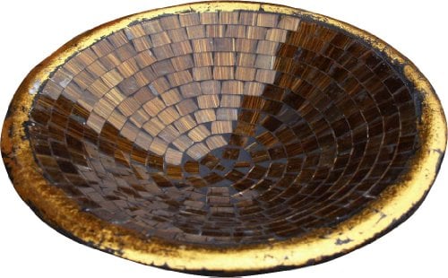 Guru-Shop Coupe Ronde en Mosaïque, Sous-verre, bol Décoratif, Coupe à Fruits en Céramique et Verre Faite Main - Motif 5, Marron, Taille : Grand (Ø 46 cm), Des Bols