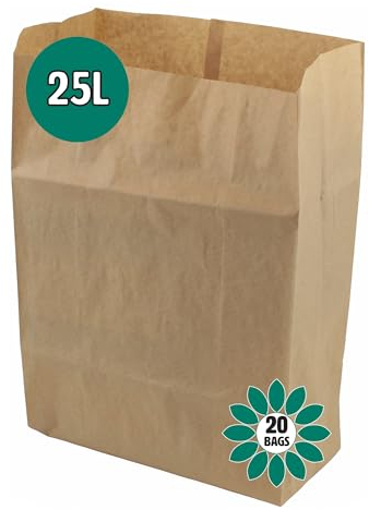 25 Litre x 20 Paper Compostable Bags Kitchen Caddy Liners - Food Waste Bin Liners - EcoSack 25L Biodegradable Bags with Composting Guide