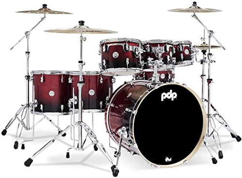 PDP by DW 5 Concept Ahorn Shell Pack mit Chrom Hardware Blue Sparkle Konzept Ahorn 7-Piece Red to Black Fade