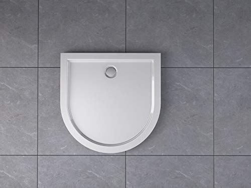 Duschtasse Duschwanne Halbkreis U-Form halbrund Acryl Brausewanne Rund Weiß 50mm, Größe:100 x 100 x 5 cm, Ablaufgarnitur:mit Ablaufgarnitur