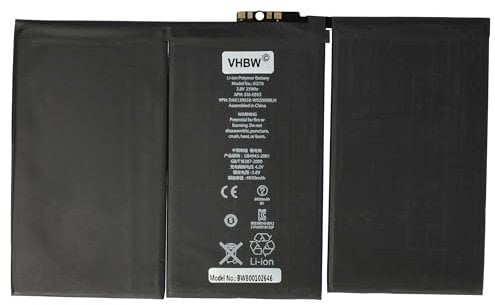 vhbw batteria compatibile con Apple iPad 2 32GB Wi-Fi + 3G, 2 3G, 2 64GB Wi-Fi tablet (6500mAh, 3,7V, Li-Poly)