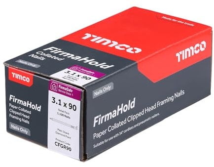 TIMCO CFGR90 FirmaHold Nail Plain Shank 3.1 x 90 - FirmaGalv - for use in Structural Applications Using high Quality Paper collation for Reduced Nail jams - Box of 1100