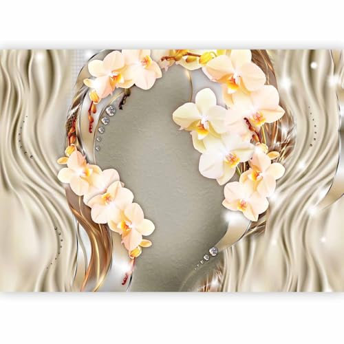 Papier peint murando panoramique nature 300x210 cm - Revêtement mural décoration pour chambre salon - Design moderne - Jaune marron - Abstraction fleurs nature orchidées plantes b-A-0025-a-b