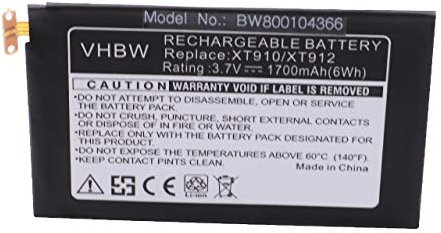 Battery 1700mAh for phone Motorola Droid Razr XT889, XT910, XT912, Spyder, MB886, MT875, MT887, MT917 & EB20,EB40, SNN5899, SNN5899A, SNN5910.