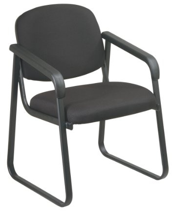Office Star Visitor's Deluxe Sled Base Chair with Designer Plastic Shell, Thick Padded Seat and Back, with Arms, Icon Black